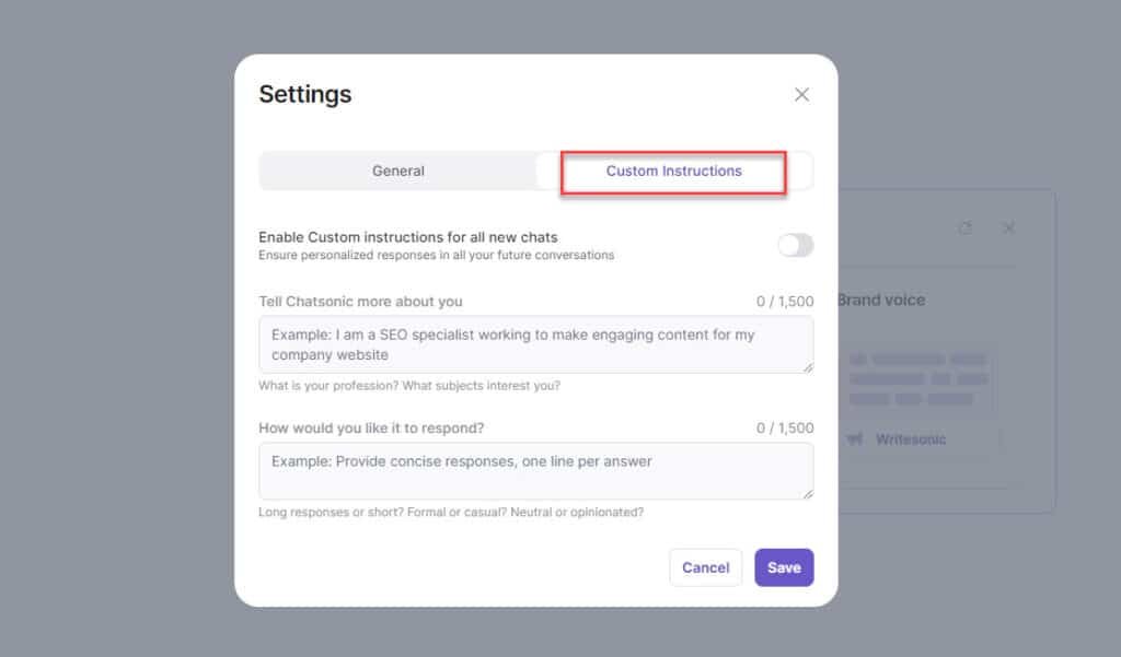 Add Custom Instructions to Chatsonic