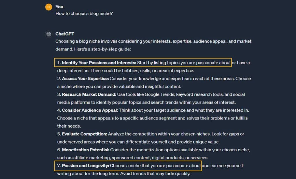 I asked ChatGPT to tell me how to choose a blog niche