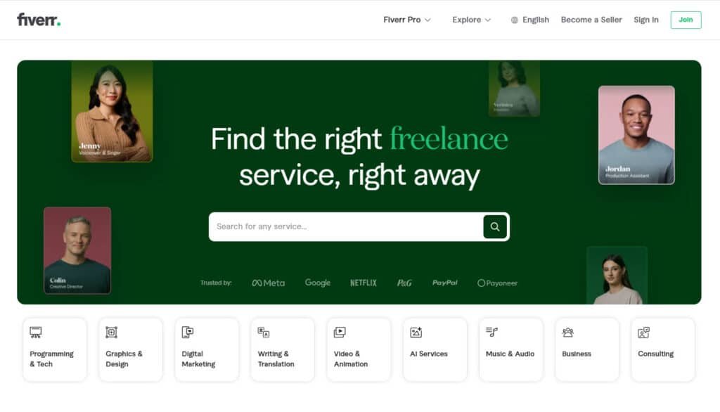 Fiverr - Website to Hire Freelance SEO Writers