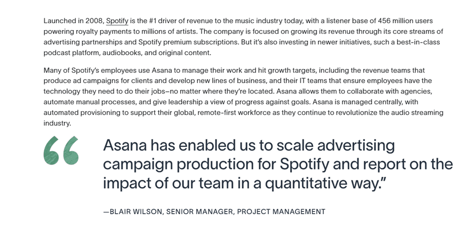 Customer Story on Asana - SaaS Content Writing Type