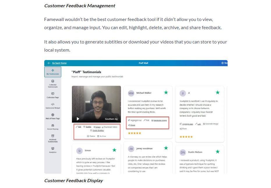 Famewall Article on the Best Customer Feedback Tools Written by Rank Lyx