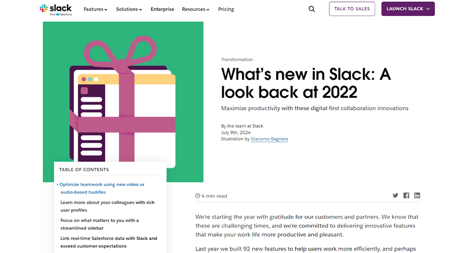 SaaS Blog Content on Slack Website