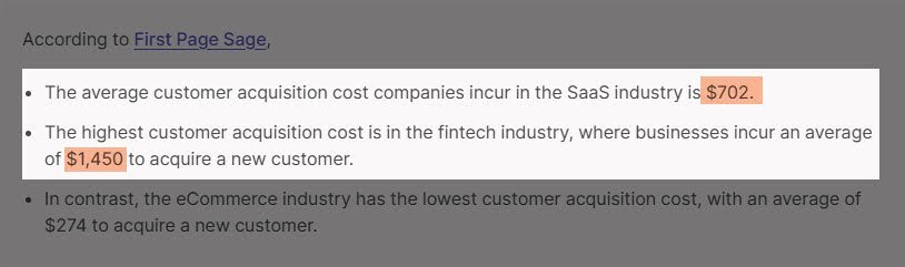 Average customer acquisition cost