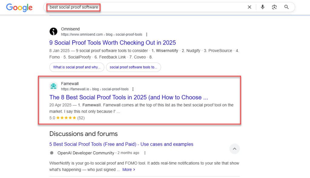 Famewall content raking high on serps