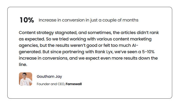 Famewall testimonial about Rank Lyx