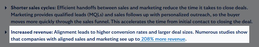 Increased in revenue because of sales and marketing alignment