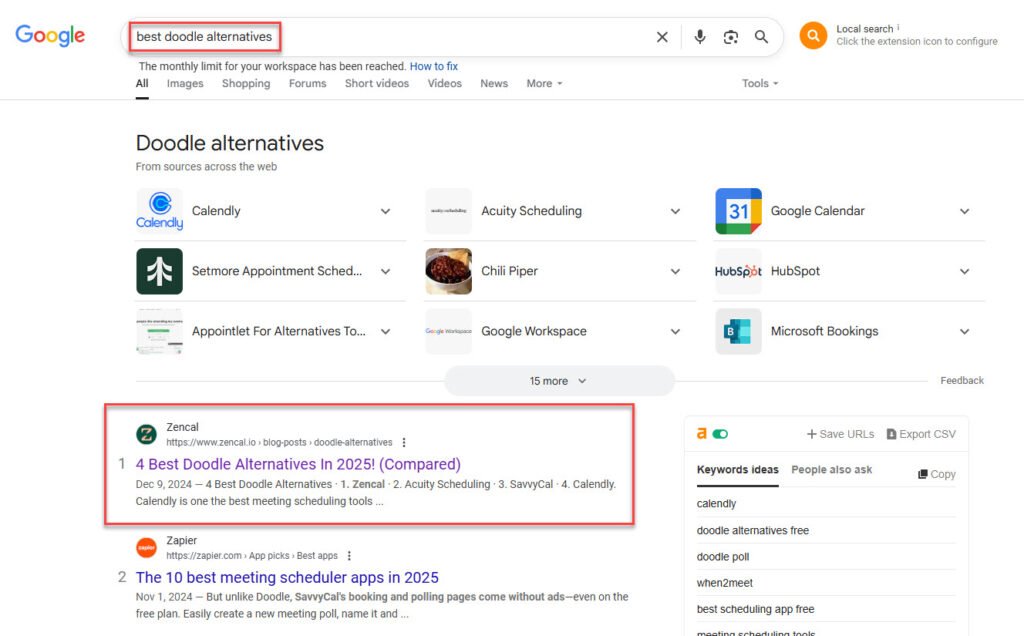 Zencal Rankings on Google