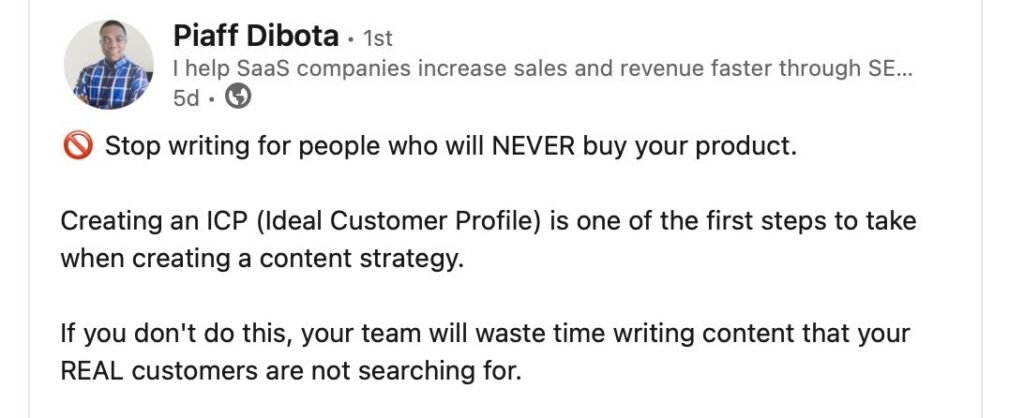 piaff dibota sharing saas marketing expertise on linkedin