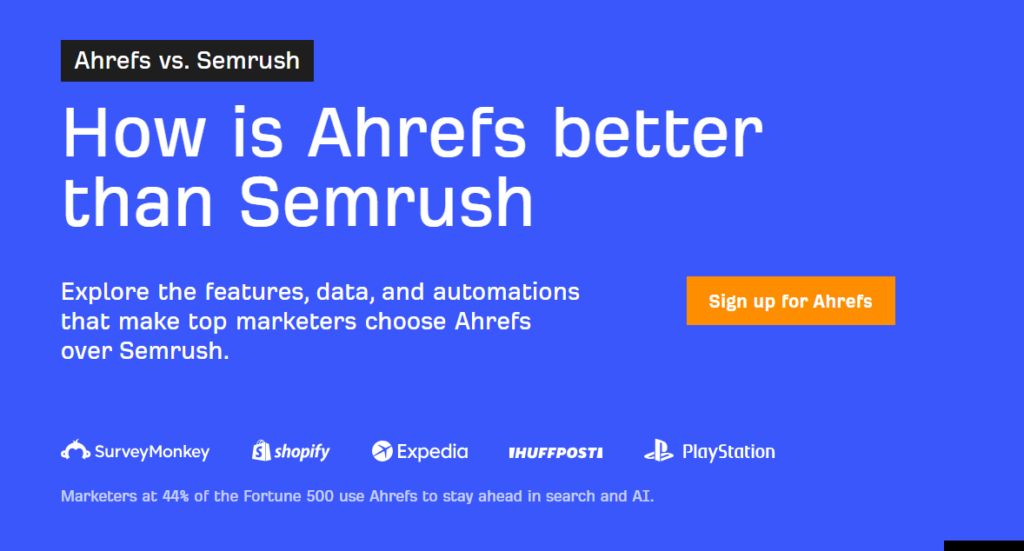 example of comparison page from ahrefs