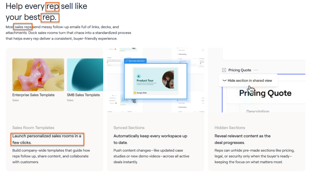 good saas landing page from dock us