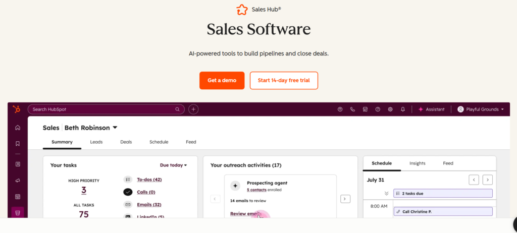 hubspot sales software landing page